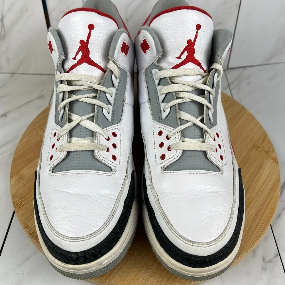Nike Air Jordan 3 Retro Fire Red Mens Size 13.5 White Sneakers Shoes 136064-120